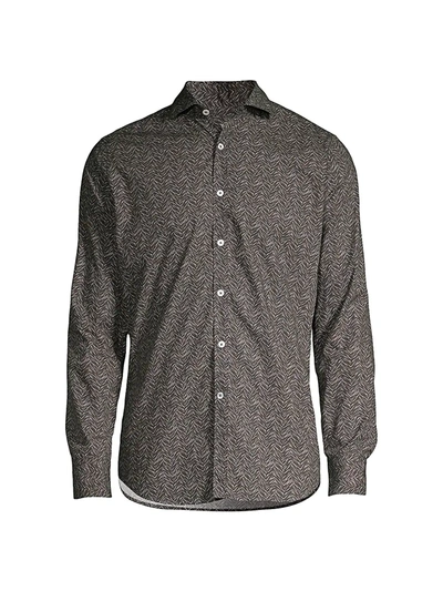 Canali Herringbone Button-down Shirt In Grey