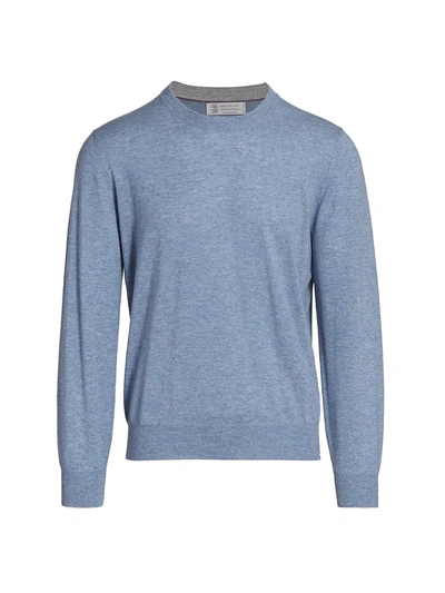Brunello Cucinelli Men's Cashmere Crewneck Sweater In Light Blue