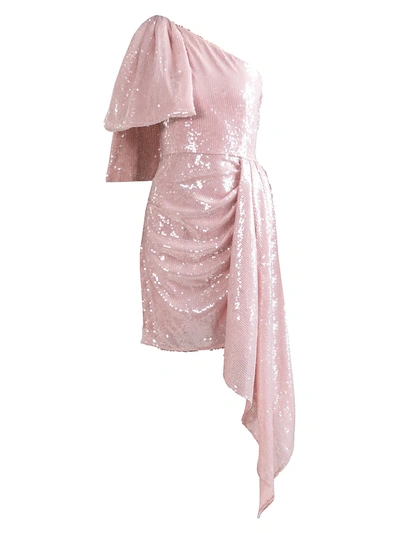 Shoshanna Catalaya Sequin One-shoulder Dress In Blush