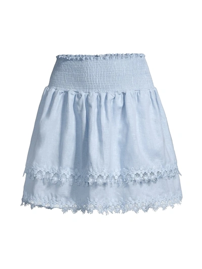 Peixoto Belle Smocked Tiered Miniskirt In Cotton Blue