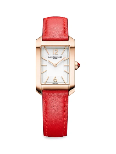 Baume & Mercier Women's Hampton 10628 18k Rose Gold, Titanium & Leather Strap Watch In Red