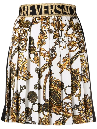 Versace Jeans Couture Barocco-print Pleated Miniskirt In White