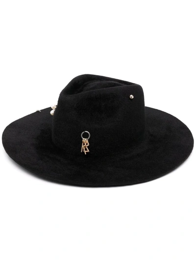 Ruslan Baginskiy Pierced Felt Fedora Hat In Nero