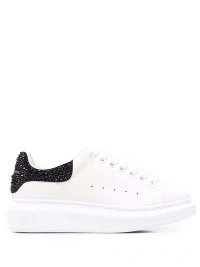 Alexander Mcqueen White Oversized Sneakers With Strass Black Spoiler In Multi