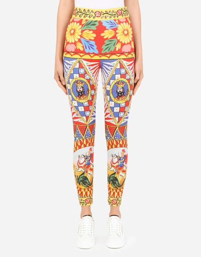 Dolce & Gabbana Carretto-print Charmeuse Leggings In Multicolor
