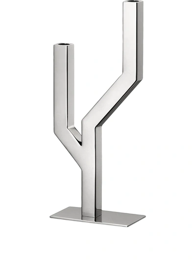 Christofle Arborescence Two-lights Stainless Steel Candelabra In Silver