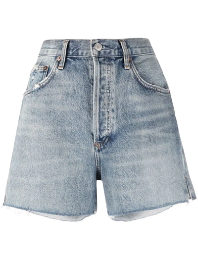 Agolde Distressed-effect Denim Shorts In Blue