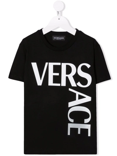 Versace Kids' Logo-print Short-sleeved T-shirt In Black