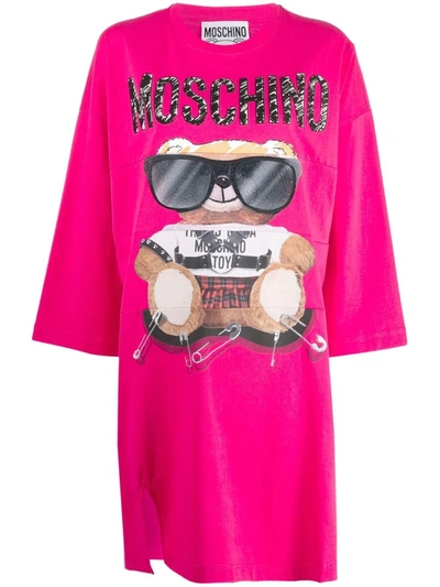 Moschino Teddy Bear Print Jersey Dress In Fuchsia