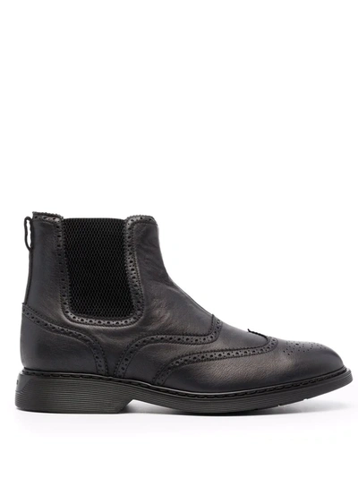 Hogan Leather Chelsea Boots In Black