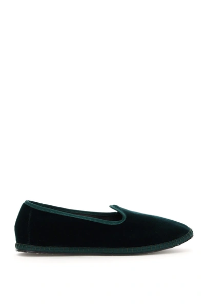 Vibi Venezia Velvet-effect Slip-on Loafers In Green