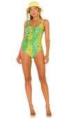 Ganni Womens Kelly Green Tie-dye Recycled Polyamide Swimsuit 8 In Kelly Green