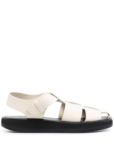 The Row Off-white Leather Fisherman Flat Sandals In Ivory
