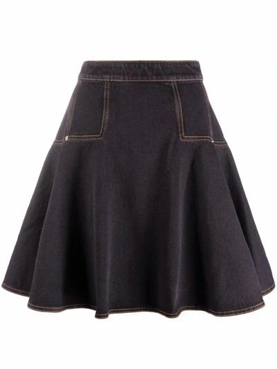 Alexander Mcqueen Circle-cut High-rise Denim Mini Skirt In Nero