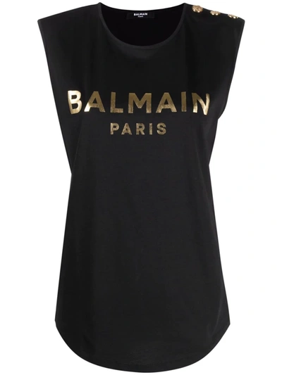 Balmain Logo-print Sleeveless T-shirt In Schwarz