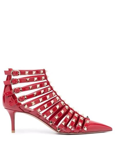 Valentino Garavani Alcove Patent Rockstud Gladiator Booties In Red