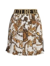 VERSACE JEANS COUTURE BAROQUE BIJOUX PRINTING SATIN SKIRT,71.HAE811.NS006 G03 003 OPTICAL WHITE 948 GOLD