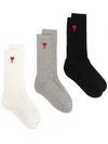 Ami Alexandre Mattiussi 3 Pack Logo Embroidered Cotton Socks In Multicolor