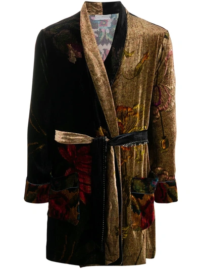Pierre-louis Mascia Velvet-effect Floral Jacquard Dressing Gown In Brown