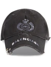 BALENCIAGA EMBROIDERED-LOGO DISTRESSED-FINISH CAP