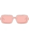 Miu Miu Crystal-embellished Rectangle-frame Sunglasses In Rosa