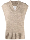 Maison Margiela Chunky-knit Poncho Jumper In Light Brown