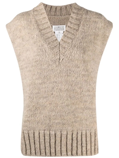 Maison Margiela Chunky-knit Poncho Jumper In Light Brown