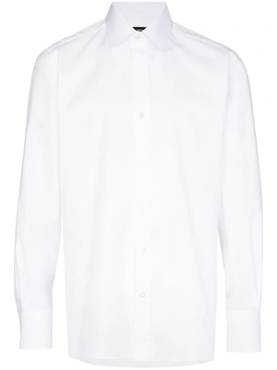 Tom Ford Broadcloth Button Long Sleeve Shirt In White