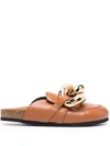 Jw Anderson Embellished Leather Slippers In Braun