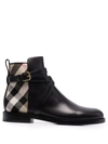 Burberry Equestrian Buckle Vintage Check Ankle Booties In Black Archieve Beige