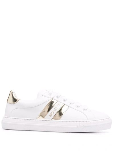 Moncler Metallic-stripe Leather Trainers In White