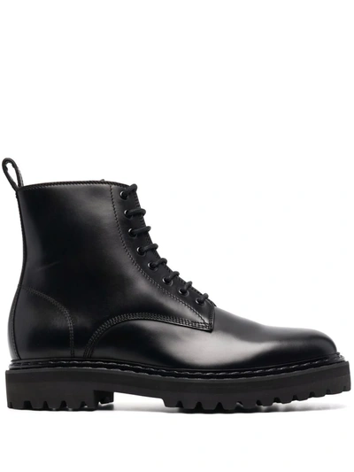 Officine Creative Chunky Lace-up Leather Boots In Schwarz