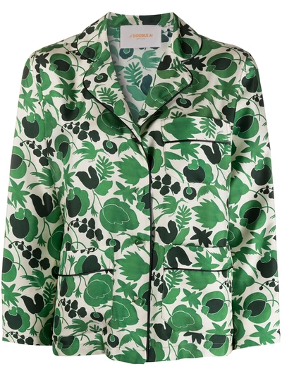 La Doublej Wildbird Print Pyjama Shirt In Green