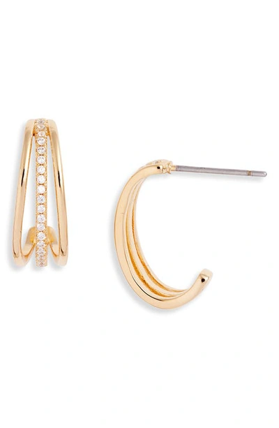 Nordstrom Pavé Cubic Zirconia Huggie Hoop Earrings In Clear- Gold