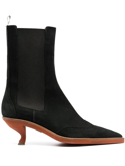 Thom Browne Brogued Wing-tip Chelsea Boot With Sculpted Heel In Black