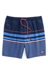 Vineyard Vines Chappy Stripe Swim Trunks In Deep Bay