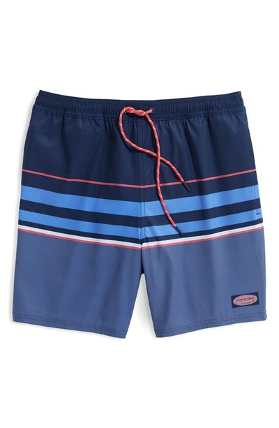 Vineyard Vines Chappy Stripe Swim Trunks In Deep Bay