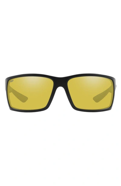 Costa Del Mar 64mm Mirrored Polarized Rectangular Sunglasses In Black Silver