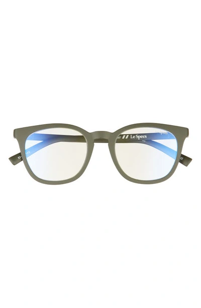 Le Specs Fine Specimen 47mm Small Blue Light Blocking Glasses In Matte Olive/ Anti Blue Light