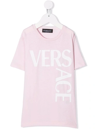 Versace Kids' Logo棉质t恤 In Pink