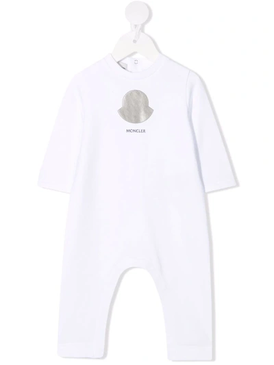 Moncler Babies' Logo印花纯棉连体裤 In White