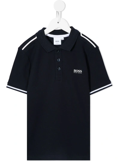 Bosswear Kids' Logo-print Panelled Polo Shirt In Blue