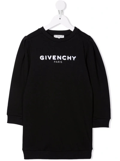 Givenchy Kids' Logo印花卫衣式连衣裙 In Nero
