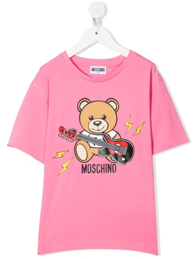 Moschino Kids' Logo-print Cotton T-shirt In Pink