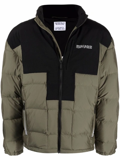 Marcelo Burlon County Of Milan Marcelo Burlon Cross Two-tone Down Jacket In Green
