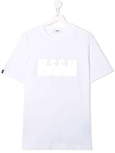 Msgm Teen Logo-print Cotton T-shirt In White