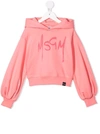Msgm Teen Paint Stroke Logo-print Hoodie In Pink