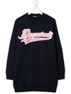 Dsquared2 Logo Print Cotton Sweat Dress In Blue