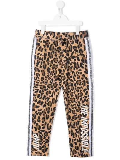 Dsquared2 Kids' Leopard Print Cotton Interlock Leggings In Beige,brown