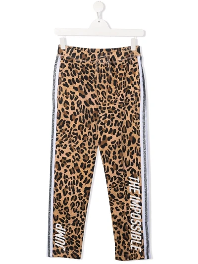 Dsquared2 Kids' Leopard Print Cotton Interlock Leggings In Beige,brown